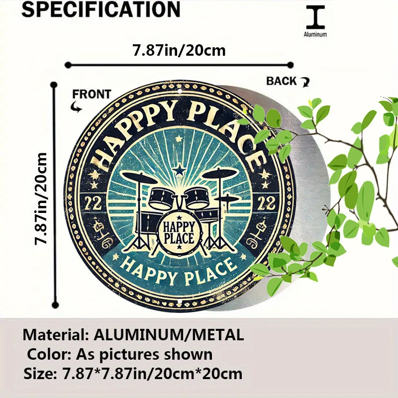 ديكور الغرفة قطعة واحدة من مجموعة الطبول العتيقة علامة ألومنيوم مستديرة، ديكور جدار معدني من القصدير بطابع الموسيقى الرجعية للمنزل، المرآب، المقهى #2
