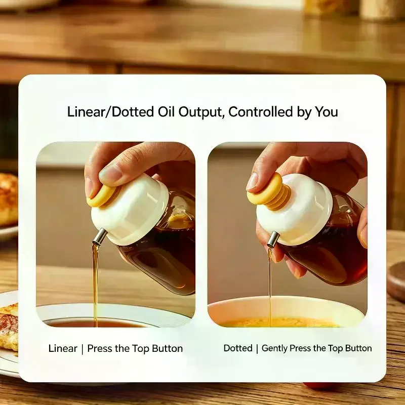 Glass Oil Dispenser Press Type Quantitative Control: Leak Proof Nozzle Home Kitchen Cooking Baking