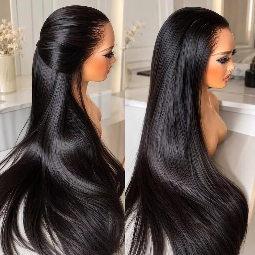 Bone Straight Brazilian human hair wig 26 Inches 200 Density 13x4 13x6 HD lace front wig 360 Lace Wig For African American Ladies