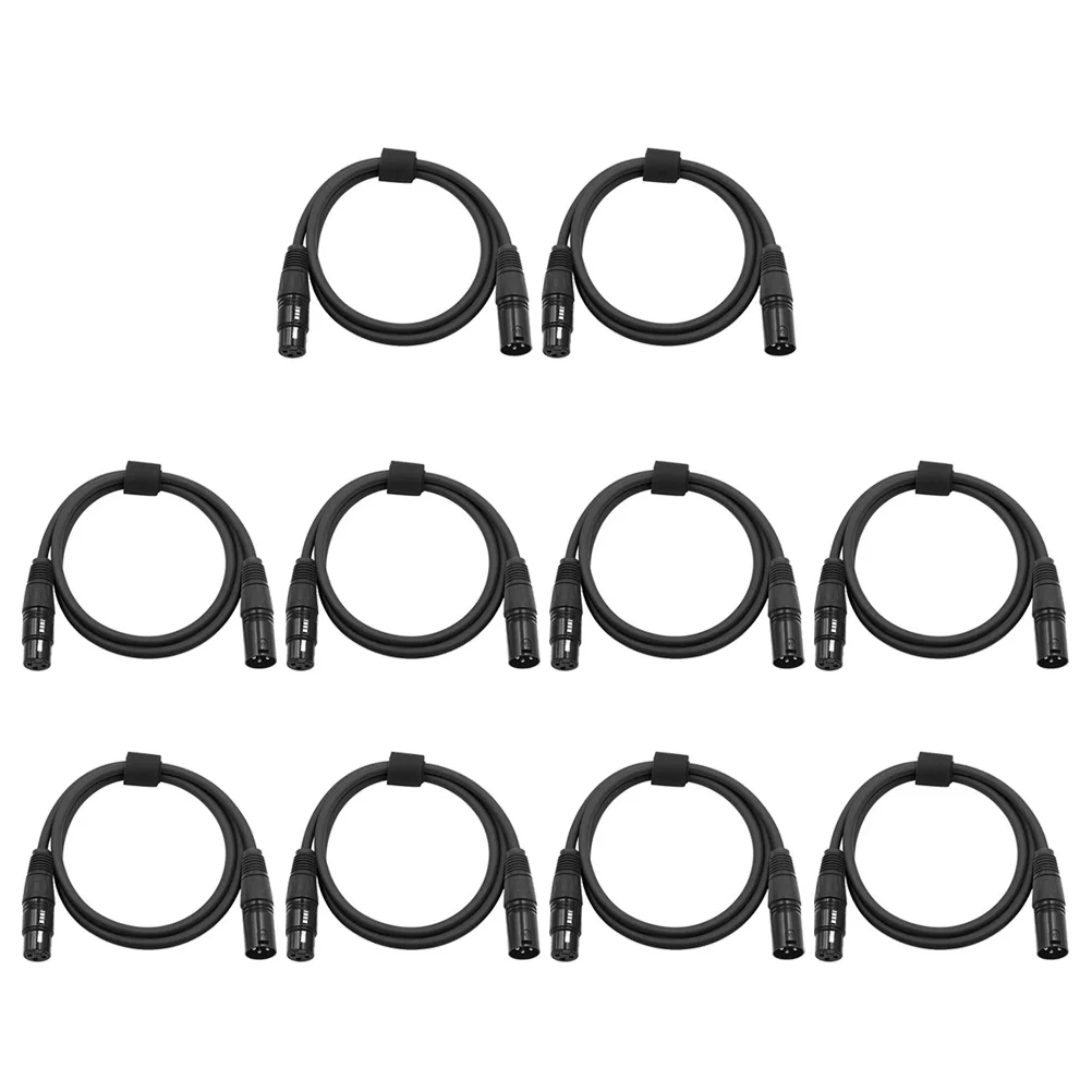 10pcs 1M 3-Pin DMX Cable Stage Lighting Cable LED Par Light Moving Head Light DJ Equipment (Black) Moving Head Light Cable
