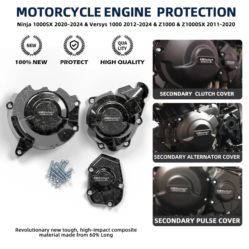 

v2 acessórios para motos GBRacing For KAWASAKI Ninja 1000SX 2020-2024 Versys 1000 2012-2024 carenados Secondary Engine Cover Set