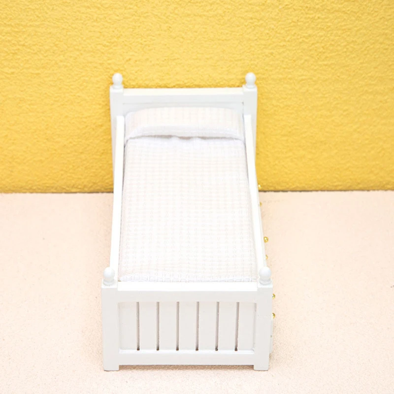 Lit Miniature pour maison de poupée 1:12, lit simple européen blanc avec tiroir, meubles de chambre à coucher, modèle de décoration, jouet, accessoires pour maison de poupée