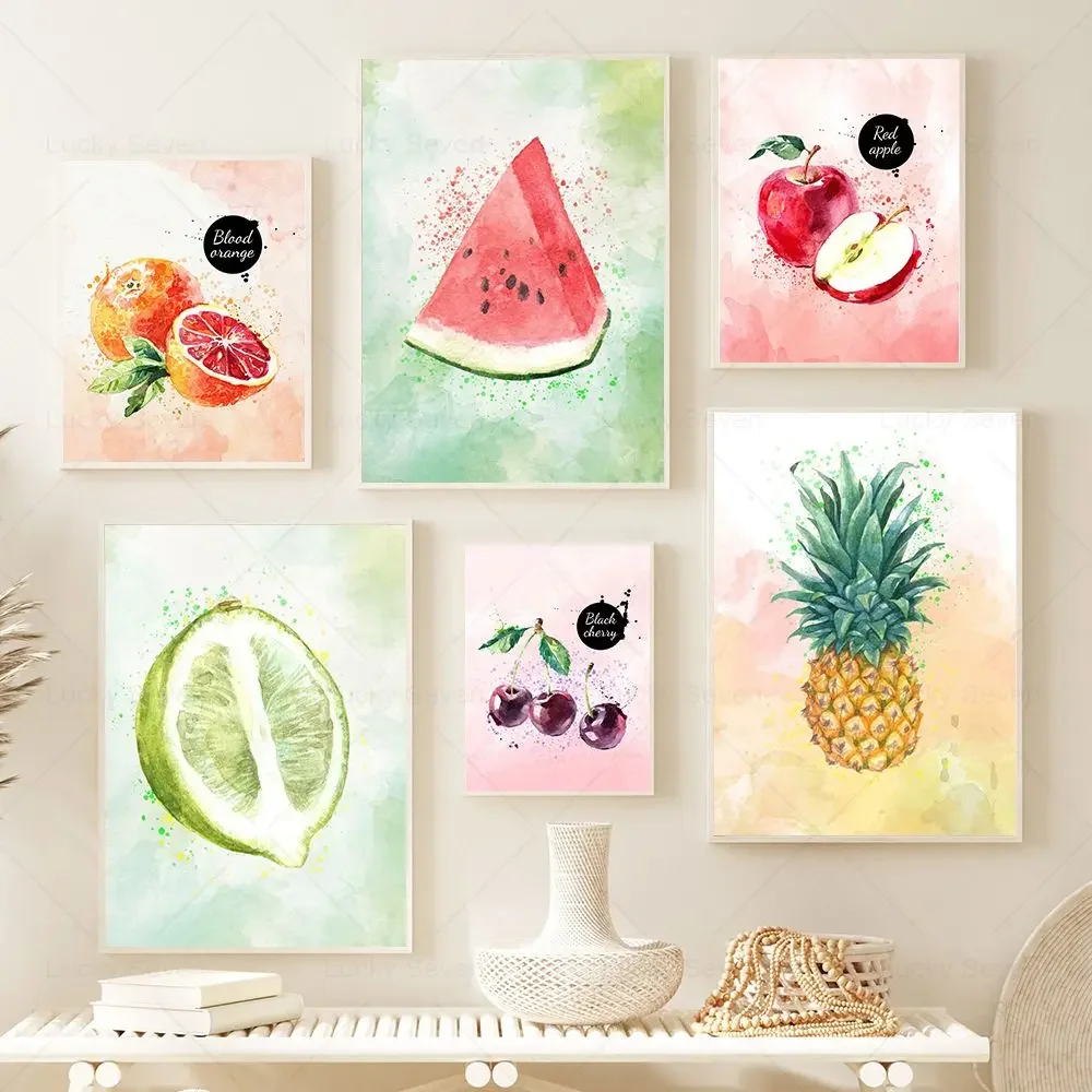 Vegetable Fruit Canvas Posters Watercolor Prints Watermelon Tomatoes Painting Print Kitchen Wall Art Pictures Dining Room Dec