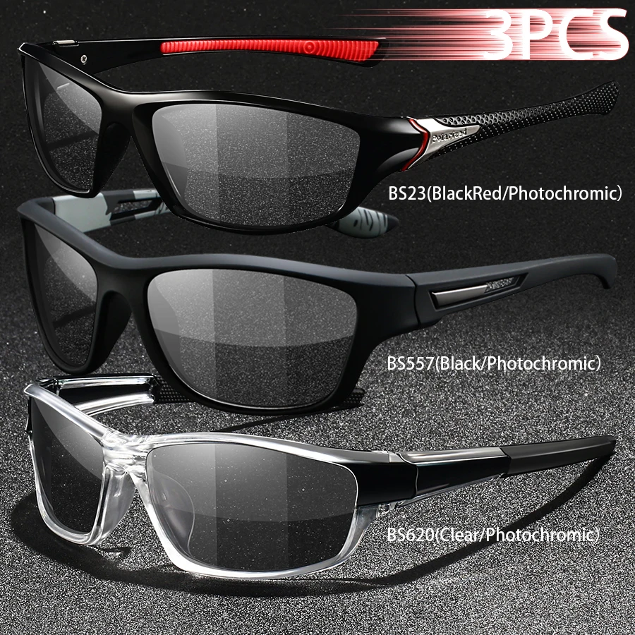 3PCS Photochromic Polarized Sports Vintage Sunglasses Men Women Cycling Driving Mountaineering Chameleon Sun Glasses UV400Eyewer