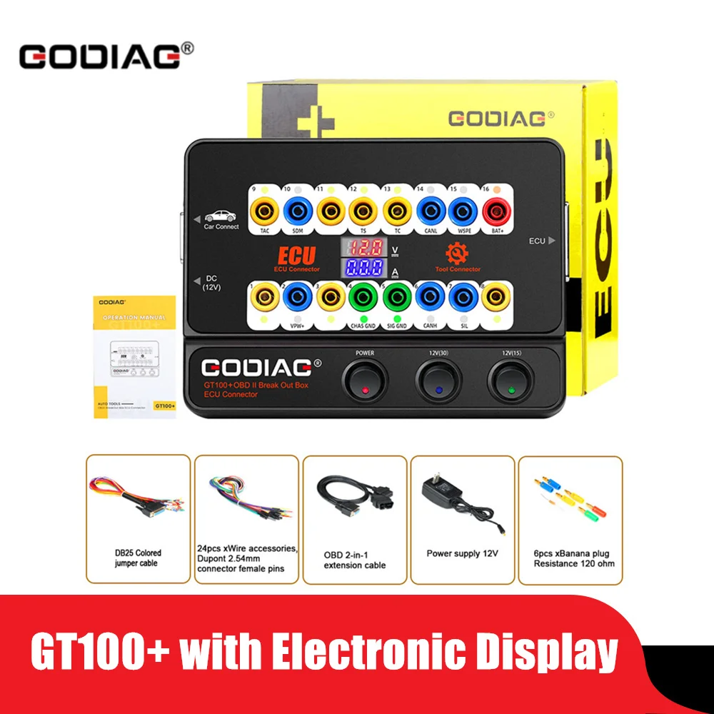 GODIAG GT100+ Strumenti Auto OBD II Break Out Box Connettore ECU con Display Elettronico della Corrente