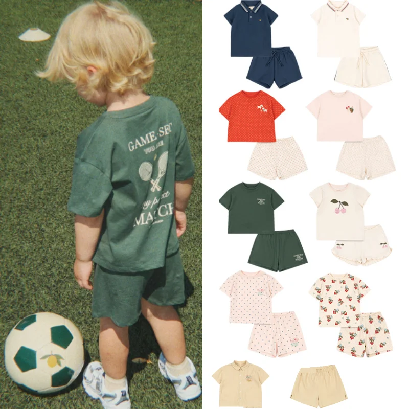 

Children's T-shirt Set 2026 Summer New Cartoon Fashion Boys' Short sleeved Shorts Cotton Pink Girls' Shirt Children's Clothing