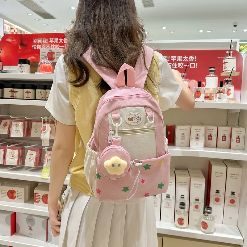 Korean StyleinsMiddle and high school student backpack for girls, large capacity, fresh and sweet, cute casual travel backpack