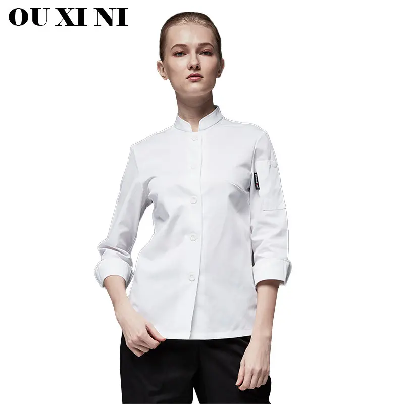 High Quality White Chef Shirt Long Sleeve Restaurant Cook Jacket Hotel Kitchen Uniform Women Cooking Coat Waitress Workwear