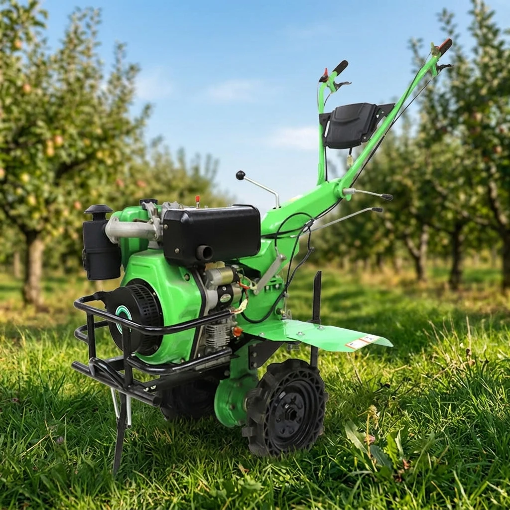 OEM Factory Green Color 6HP Power Micro Rotary Tiller Wheel Cultivator Home Use Compact Diesel Engine Rotavator For Farm Land