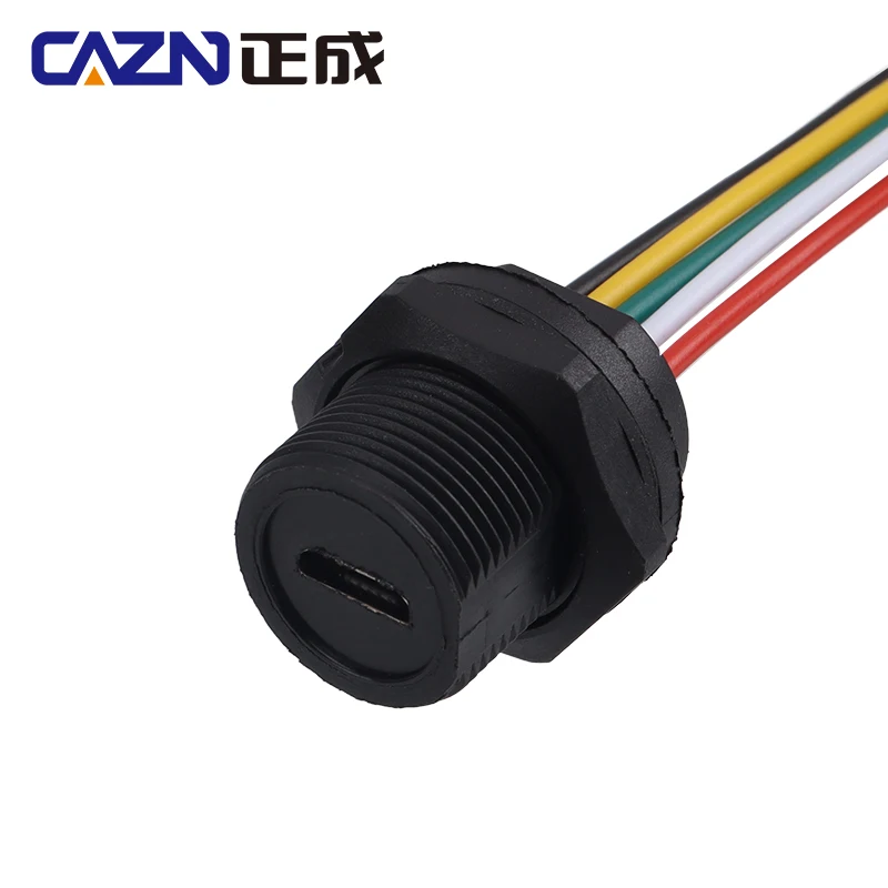 CAZN Micro USB Female Rear Mount Receptacle with Wire 0.2 Meter Threaded Waterproof IP67 IP68