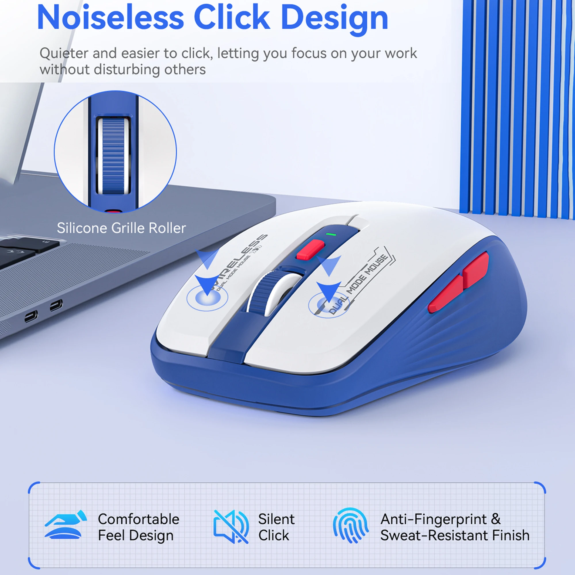 BT Wireless Mouse 2.4G Dual Mode 1600 DPI Silent Tablet Notebook PC Office Portable Mouse for iPad for Computer Laptop Tablet