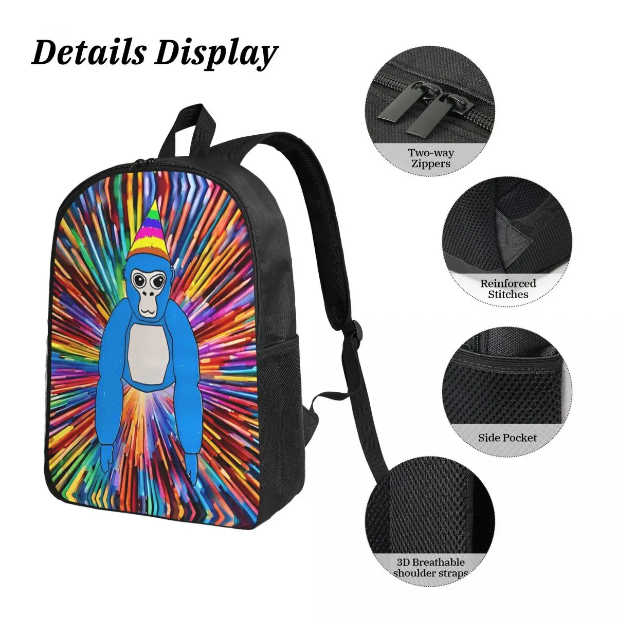 3pecs/set Kleurrijke Gorilla Tag Rugzak voor Student Game High School Canvas Tassen Lunchtas Etui