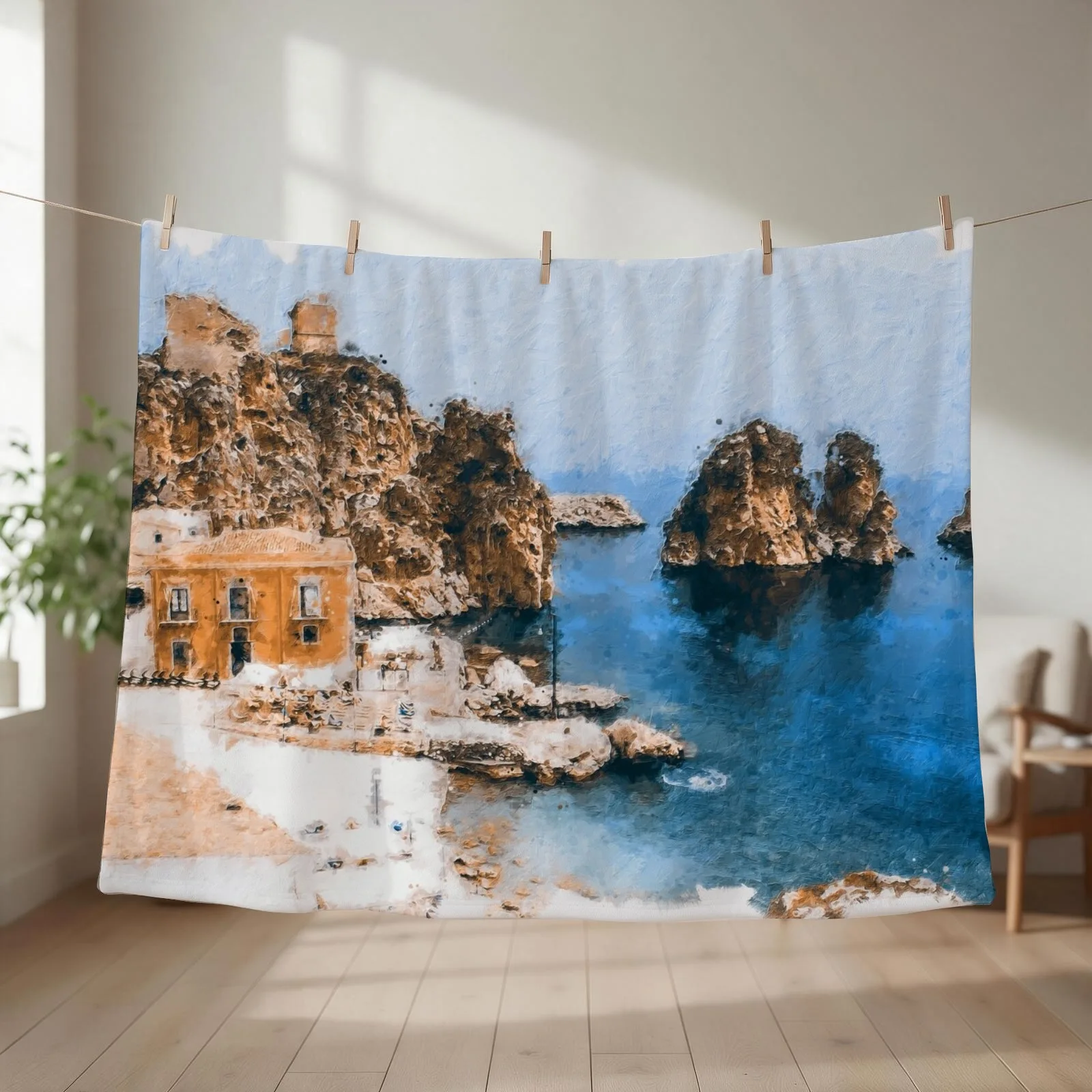 Sicily, italian panorama Throw Blanket couch cozy soft plush fuzzy picnic outdoor blanket