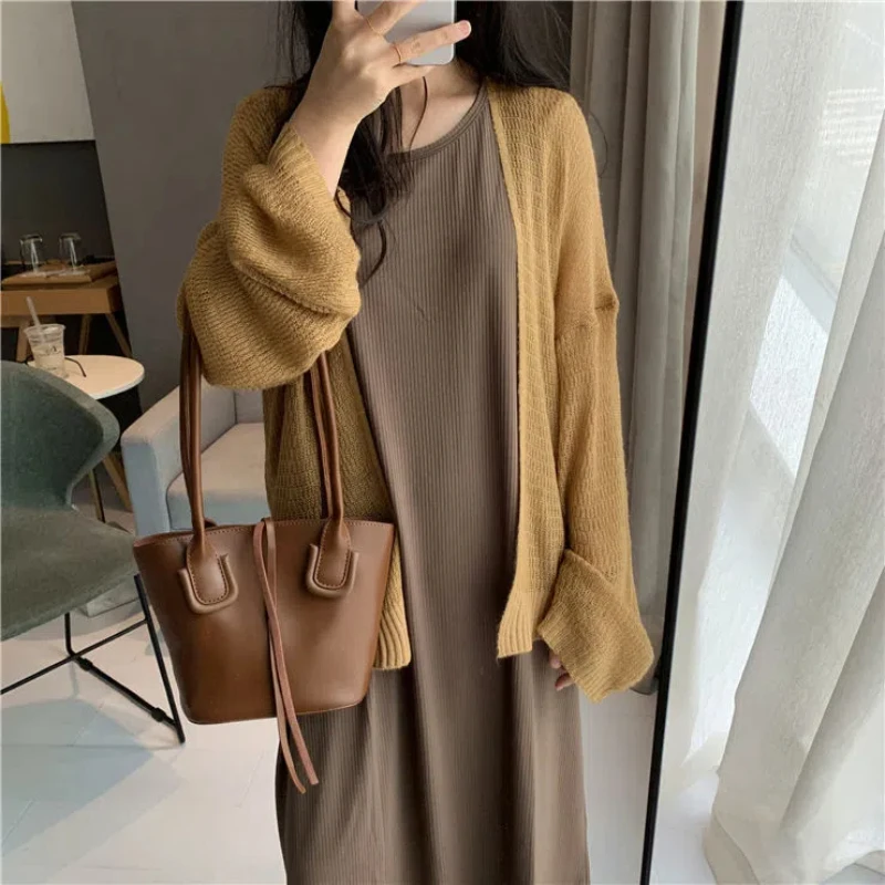 Spring and Summer Sunscreen Cardigan Thin Jacket Air-conditioned Sweater Lazy and Gentle Style Sweater Buttonless Knitted Jacket