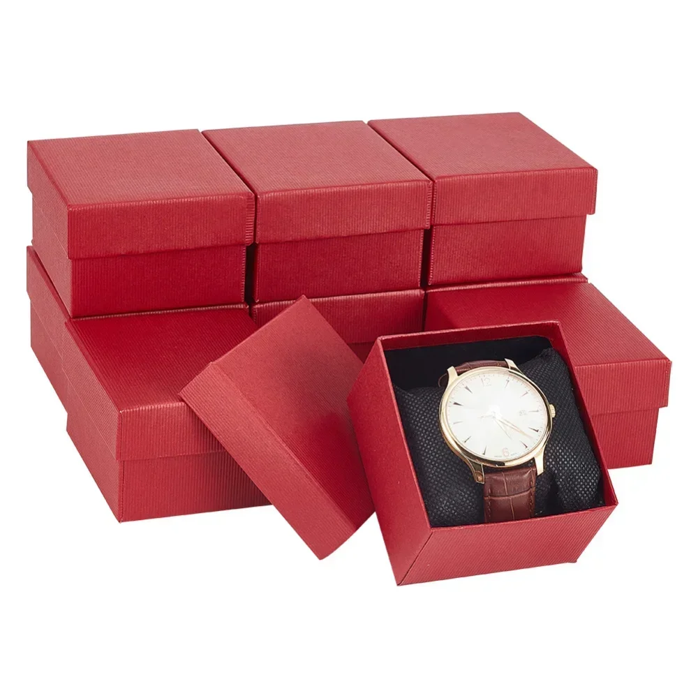 Paper Gift Boxes, 3.46×3.21×2.09 Inch Square Watch Box Kraft Jewelry Gift Box with Pillow Cardboard Bracelet Storage Box