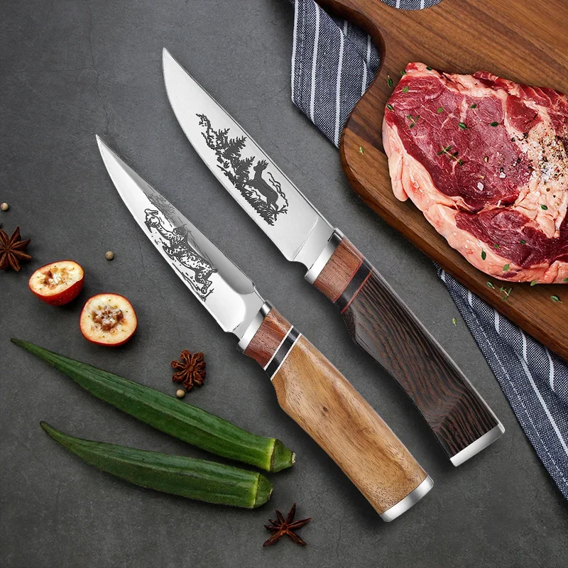 Barbecue Knife Boning Slicing Meat Fruit Vegetables Utility Butcher Boning Knife Wooden Handle Hand Forged Blade Kitchen Knives
