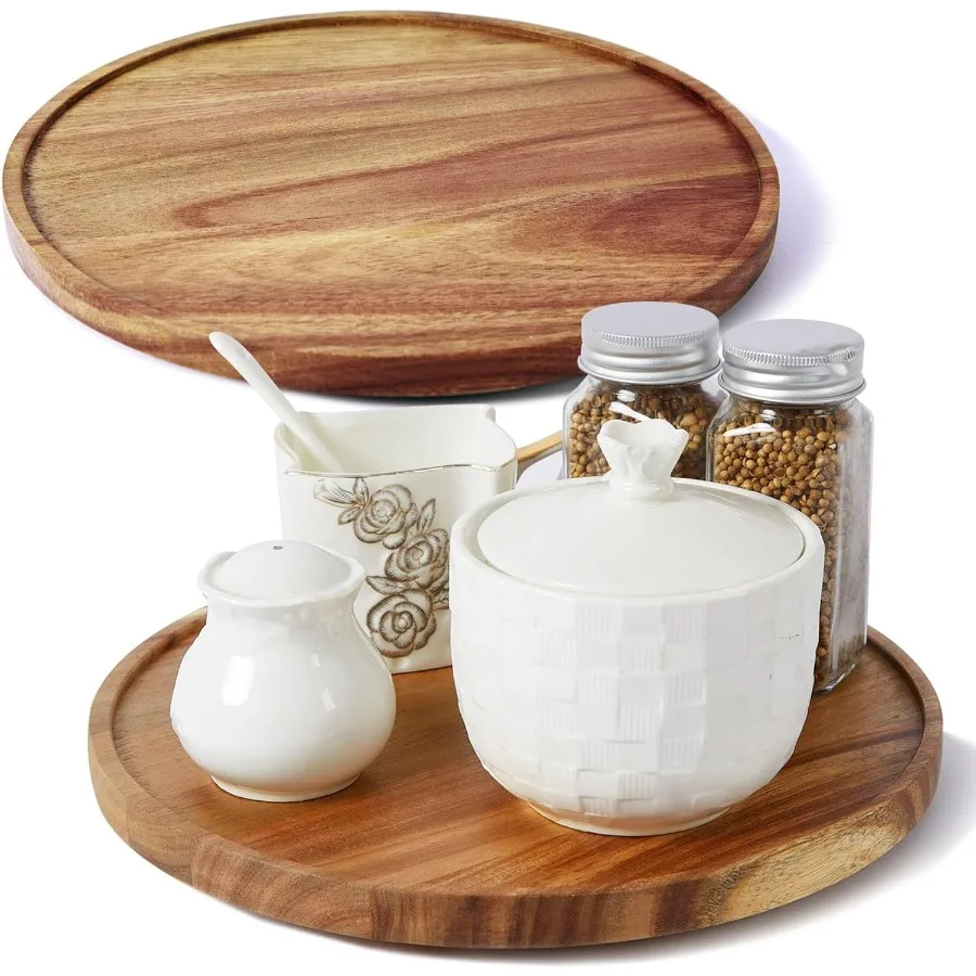 

[ 2 Pack ] 10inch Acacia Wood Lazy Susan Organizers ACIAZAAZ Lazy Susan Turntable for Cabinet Kitchen Turntable Storage for Tab