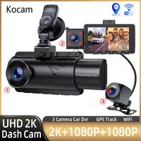 3 Channel Dash Cam Three Way Car Camera DVR, 2K+Front And Rear Dual Lens 1080P With GPS WiFi IR Night Vision Camcorder