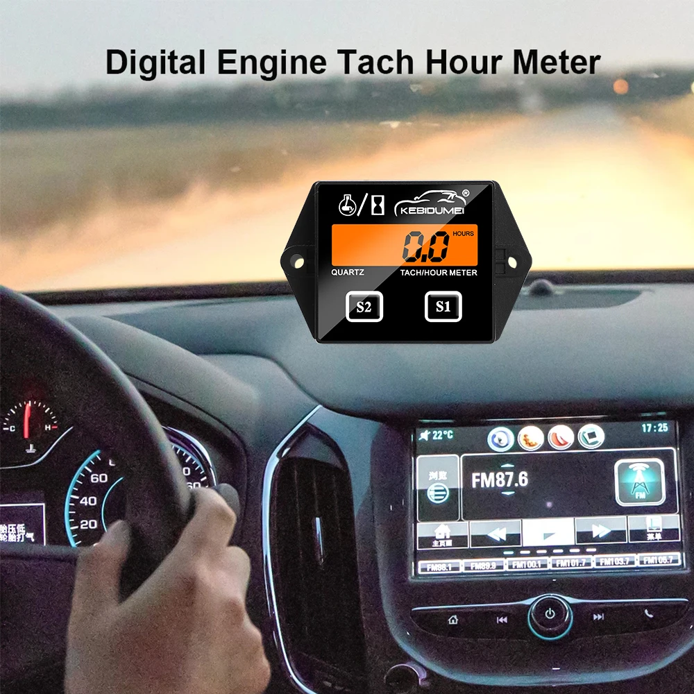 Kebidumei Digital Engine Tach Hour Meter Tachometer Gauge Engine RPM LCD Display For Car Motorcycle Stroke Engine Boat ATV moto