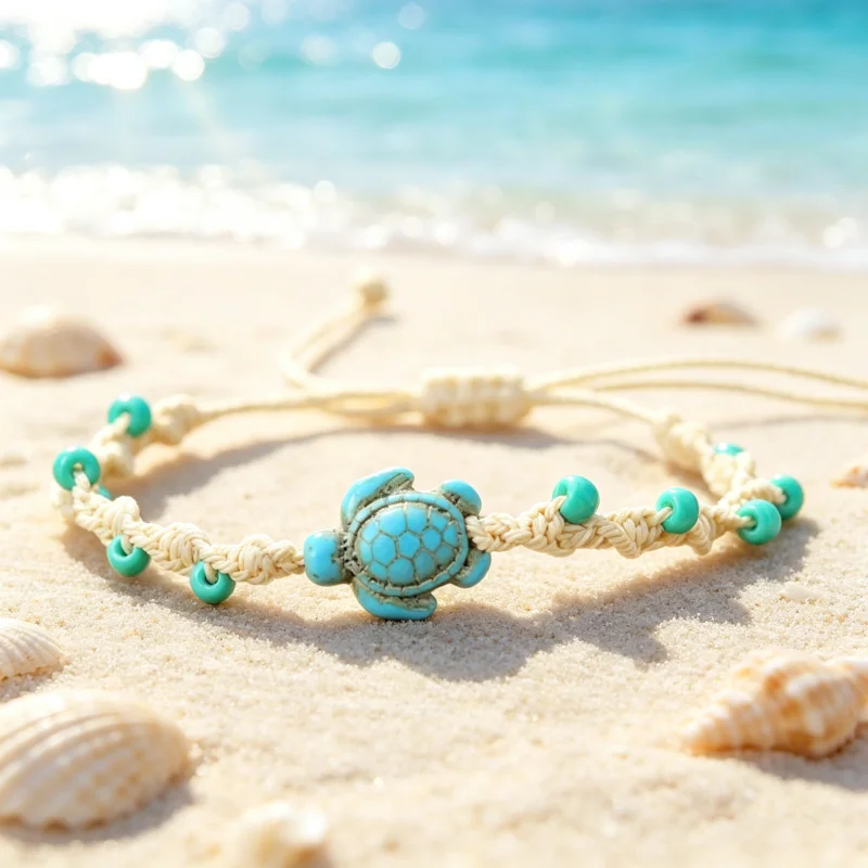Böhmen Seil Armband Unisex Einstellbare Schildkröte Armband Sommer Strand Schmuck 4mm Reis Perle Armband Surf Brazalete Pulseira Joias – Detail 6