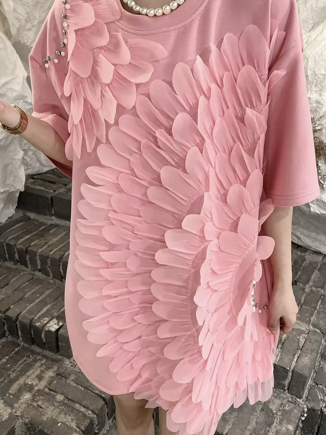 Robe t-shirt grande taille pour femmes, vêtements amples et fins, industrie lourde, robe pétale Unique et Chic, nouvelle collection printemps et été 2025