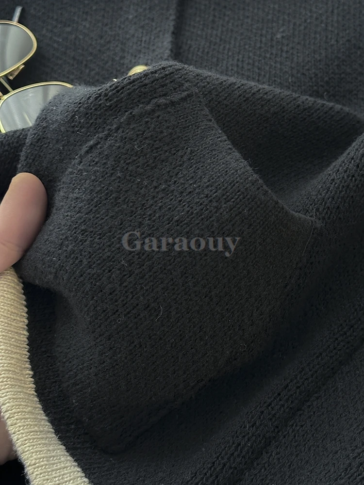 Garaouy 2024 Spring Women\'s Contrast O Neck Long Sleeve Single Breasted Knit Cardigan Coats Female Elegant Short Sweater Jackets