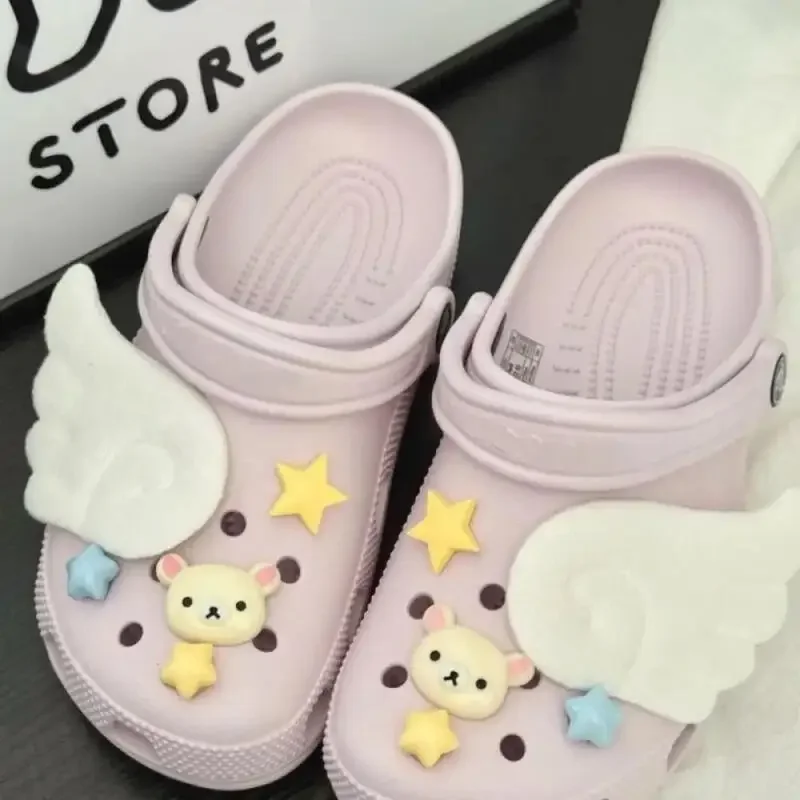10pcs Cartoon Rilakkuma Angel wings shoe buckle Girl removable shoe Decoration Anime peripherals birthday present Holiday gifts