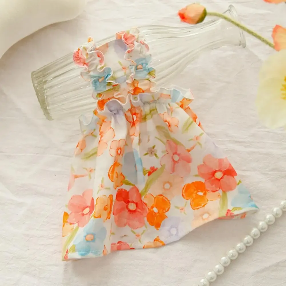 Summer Flower Dress Cat Pet Clothing Suspender Skirt For Cats Dogs Clothes Cat Small Print Cute Mesh Dogs Dress Pet Clothing