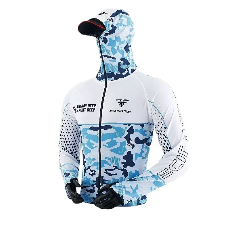 

Men's Competitive Fishing Clothes Set, Camouflage Suit, Hooded Jacket, Quick Dry, Breathable, Anti-UV, Shirt and Pants