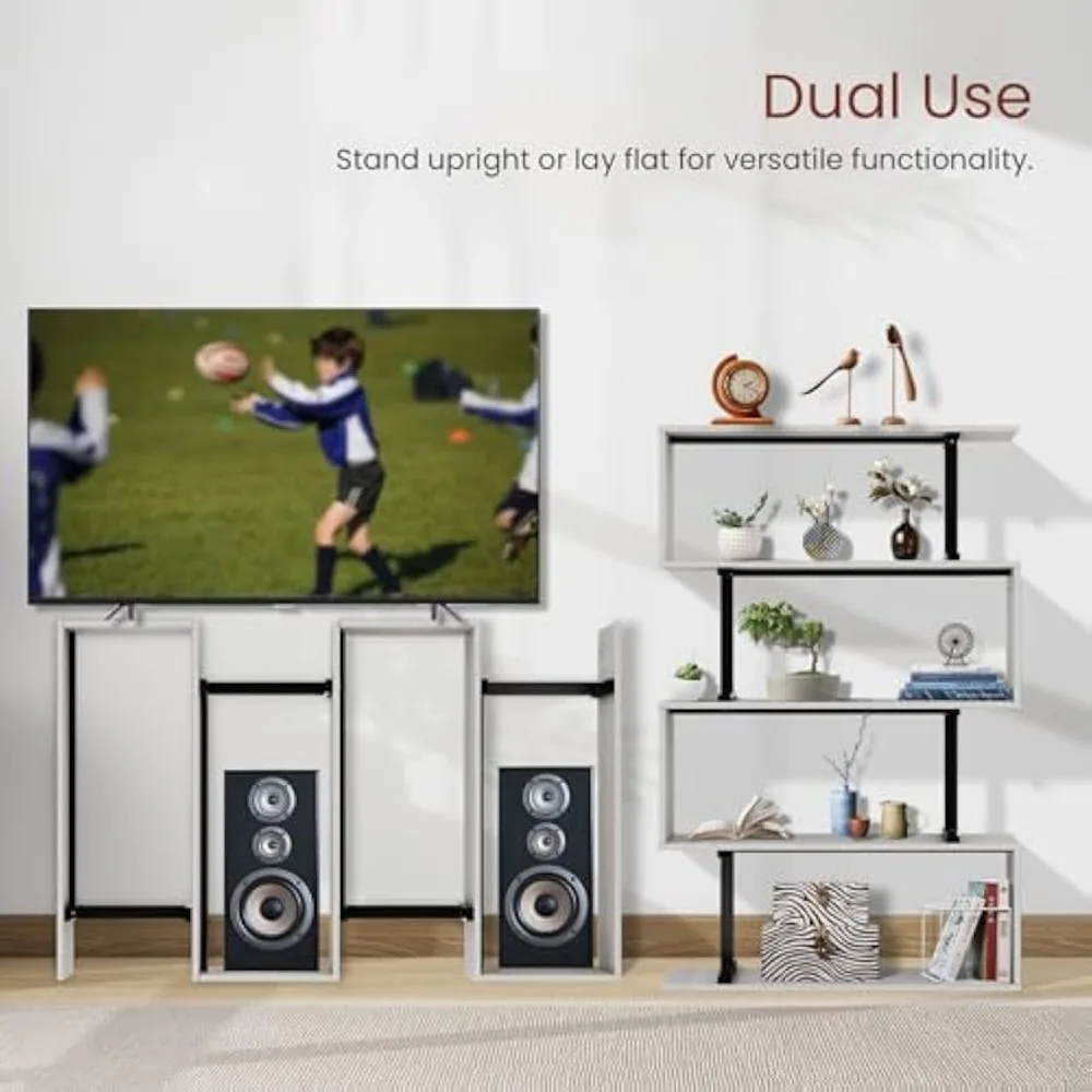 رف كتب من 5 طبقات، خزانة كتب طويلة ذات سعة كبيرة، رف تخزين متعدد الوظائف للكتب والديكور والنباتات، متين وأنيق