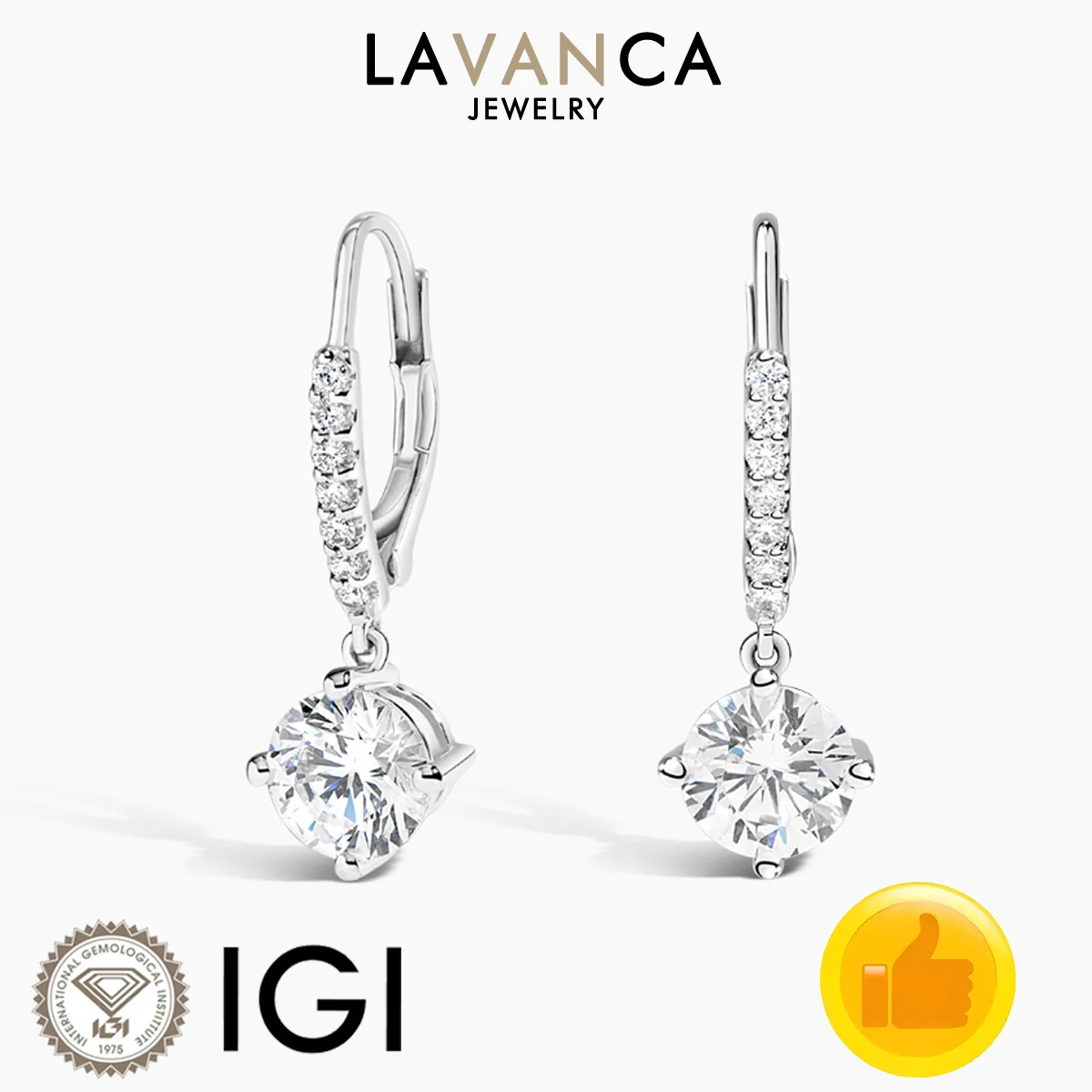 9K/14K/18K White Gold Lab Created Diamond Earrings VS/VVS Brilliant Round Cut Lab Diamond Hoop Earrings Fine Jewelry For Women