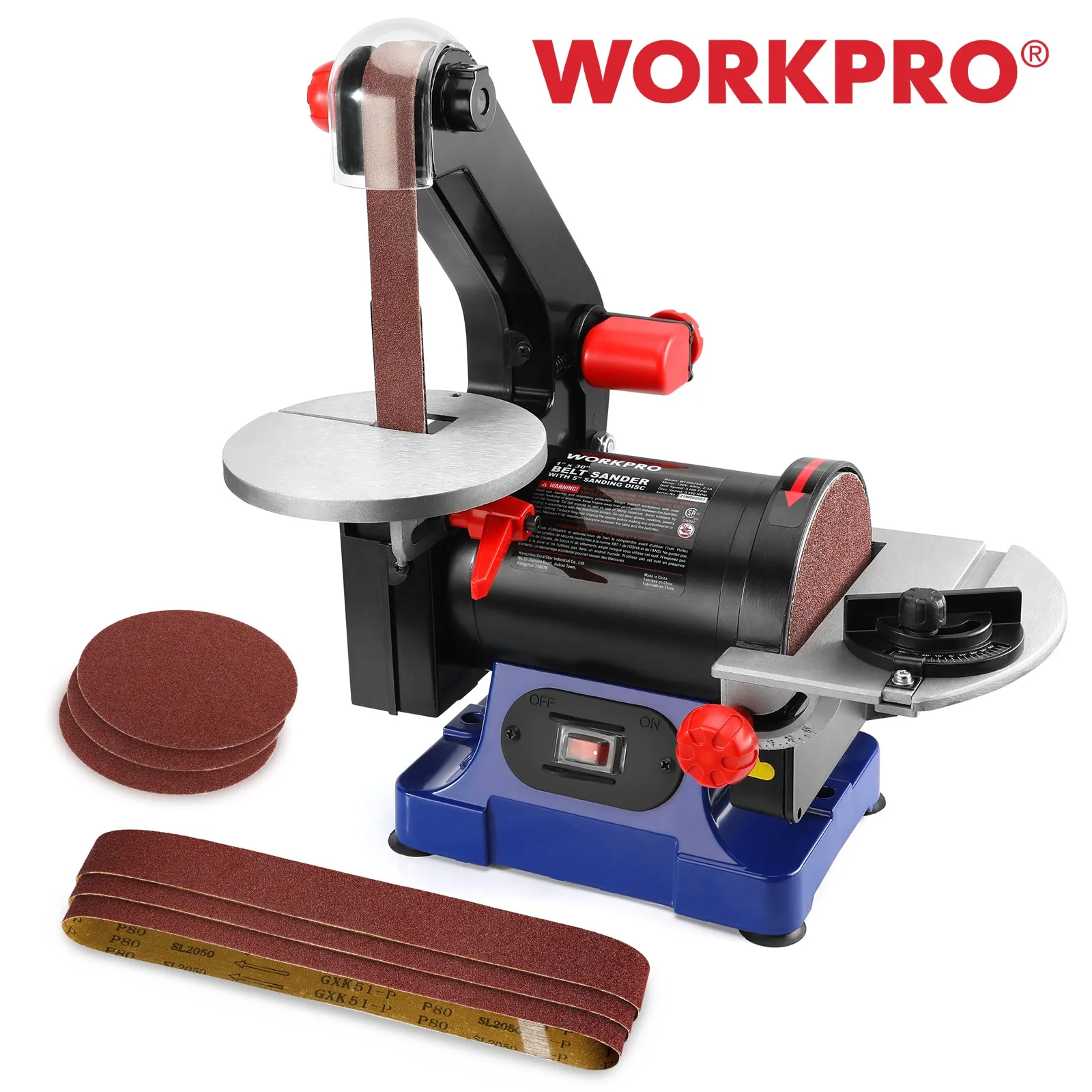 WORKPRO 2IN1 Polisher with Belt and Disc Sander 1 In. x 30 In. Belt Sander & 5 In. Sanding Disc