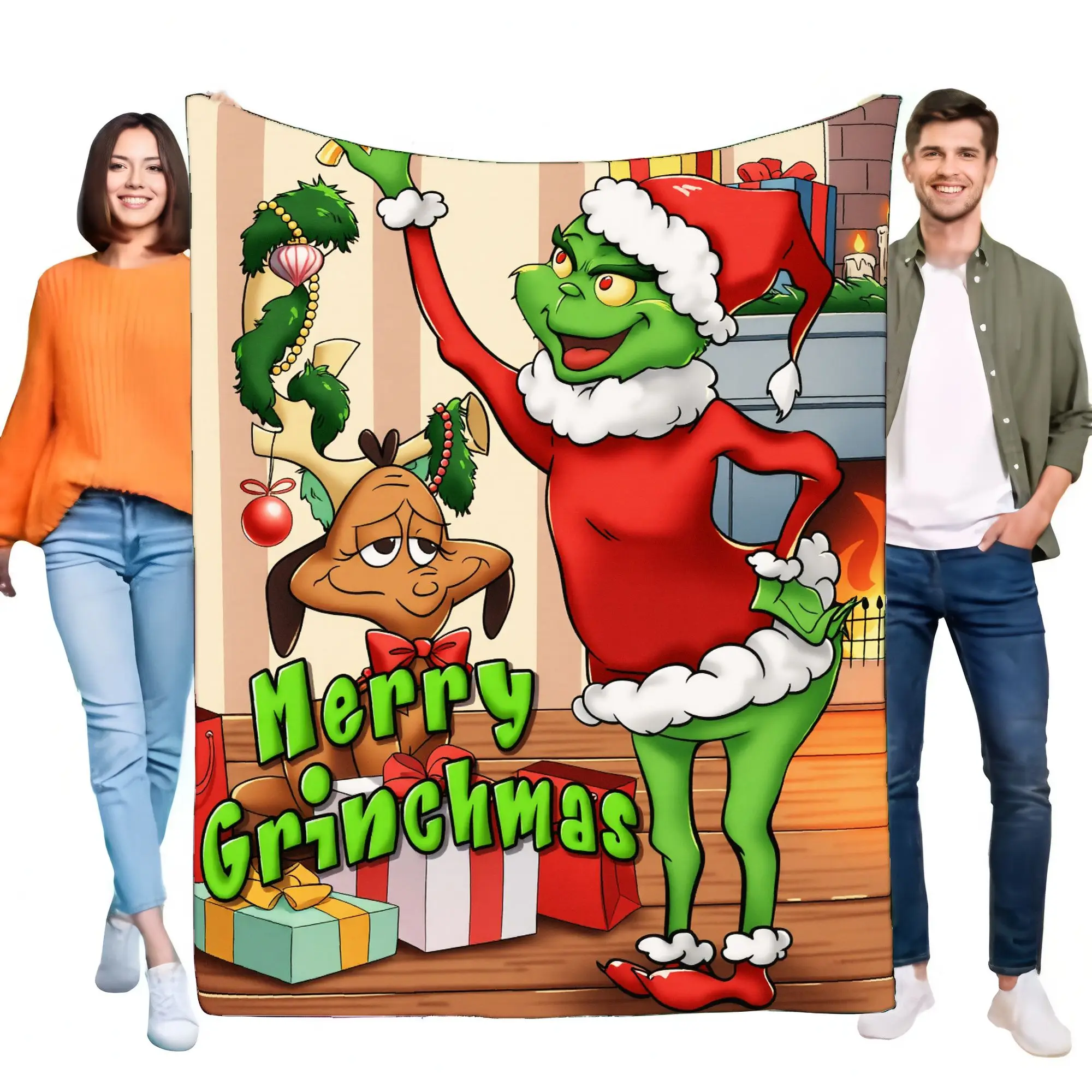 Merry Grinchmas Manta Ultra Suave y Acogedora para Cama Sofá Decoración navideña Gran Regalo de Vacaciones para Niños y Adultos Ligero Pl