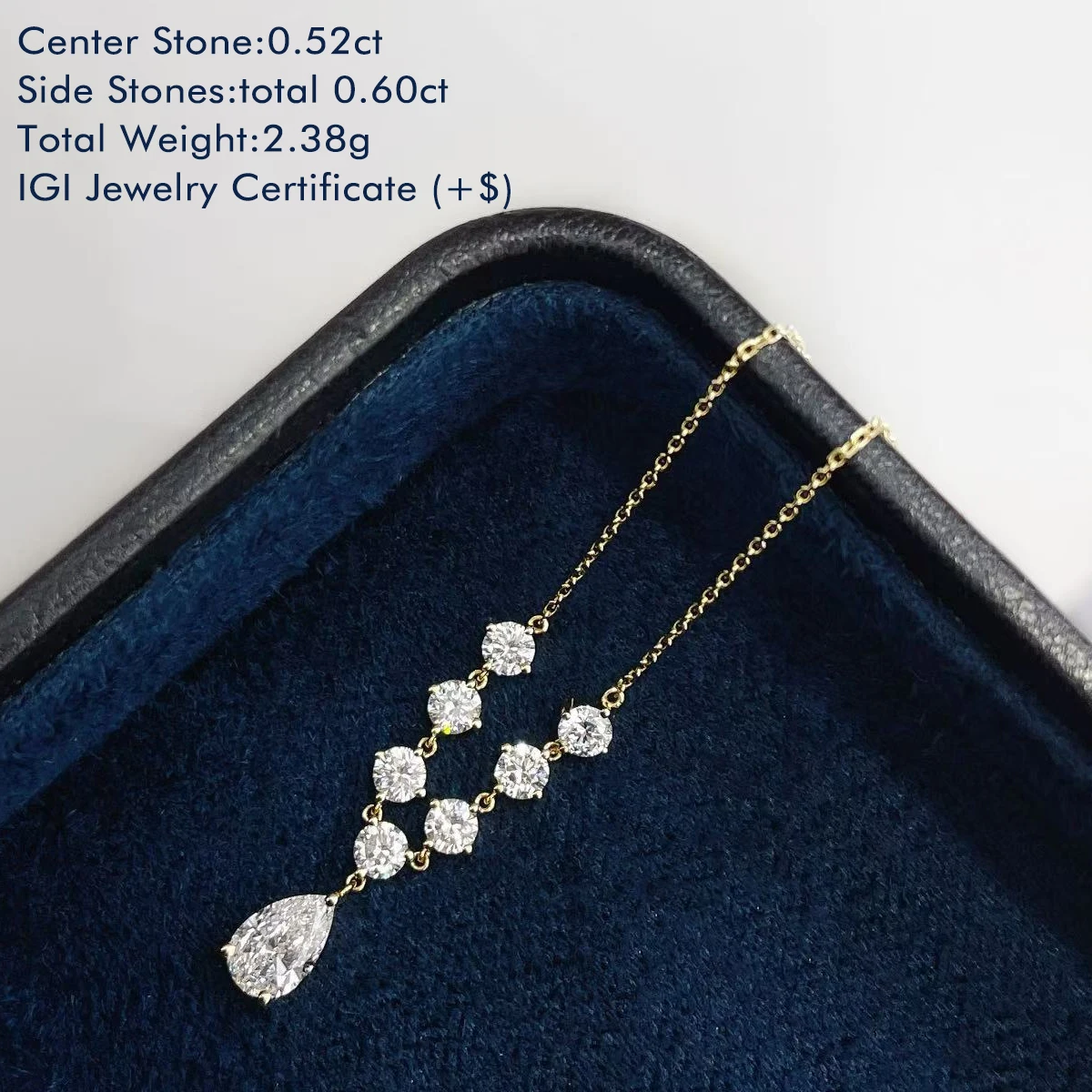 18K White/Yellow Gold Lab Created Diamond Necklace CVD/HPHT Pear and Round Cut Lab Diamond Pendant Necklace Fine Jewelry