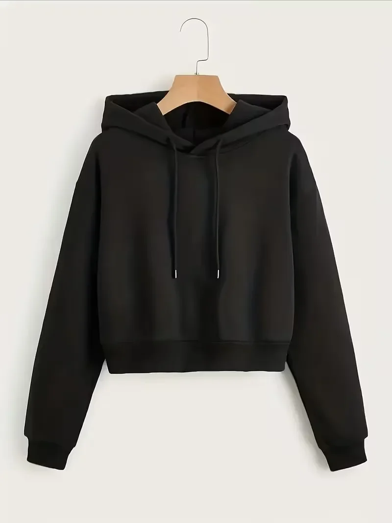 Street-Style Einfarbiger Herbst-Winter Crop-Sweatshirt Hoodie Y2k Sweatshirts Mode Lässiger Stil Kleidung – Detail 6