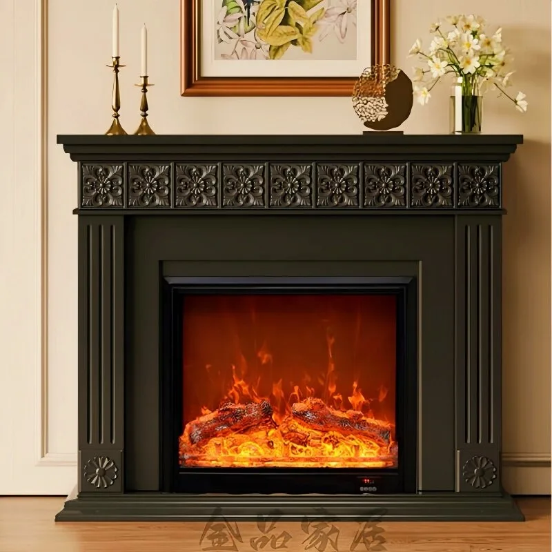 Customized Simple American Solid Wood Carving Flower Porch Rack Decorative Simulation Furnace Fireplace Cabinet Living Room Home