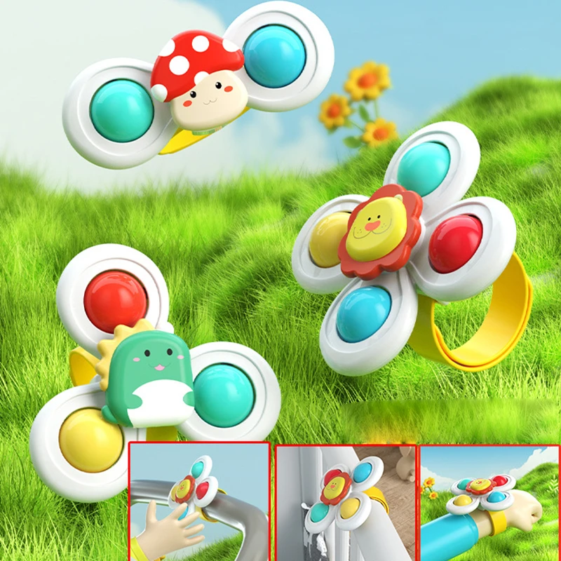 3Pcs/Set Suction Cup Spinning Cartoon Animal Spinner Toys Kids Window Baby High Chair Table Travel Bath Toy for Children Gift