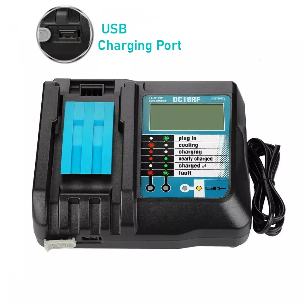 NEW DC18RF Li-ion Super Fast Charger for Makita 14.4V - 18V Li-ion Battery BL1860B,BL1830,BL1415,BL1440 with LED Screen,USB Port