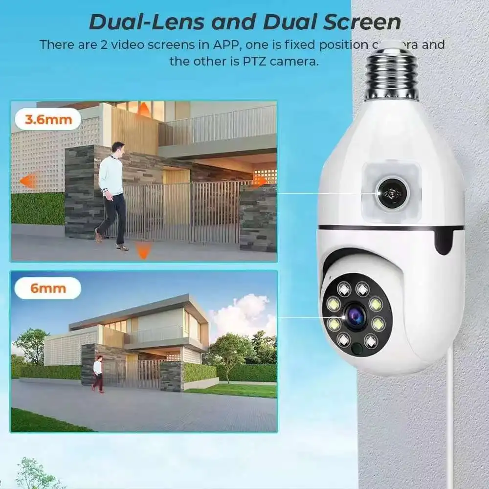 

4MP Yoosee/V380 APP Dual Lens E27 Full Color Wireless PTZ IP Dome Camera AI Humanoid Detection Home Security CCTV Baby Monitor