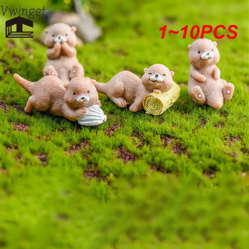 1~10PCS Cute Little Otter Figurine Cake Toppers Dollhouse Bonsai Ornament Animal Model Water Dog Crafts for Home Kawaii Home