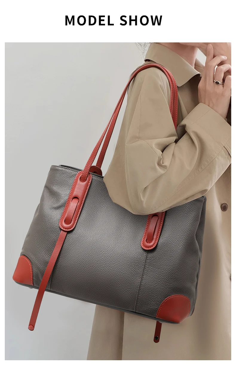 Echte Leder-Damenhandtasche, Große Kapazität Shopper-Tasche, Neue 2026 Mode-Schultertasche für Frauen, Rindsleder-Shopper, Große Tasche – Detail 1