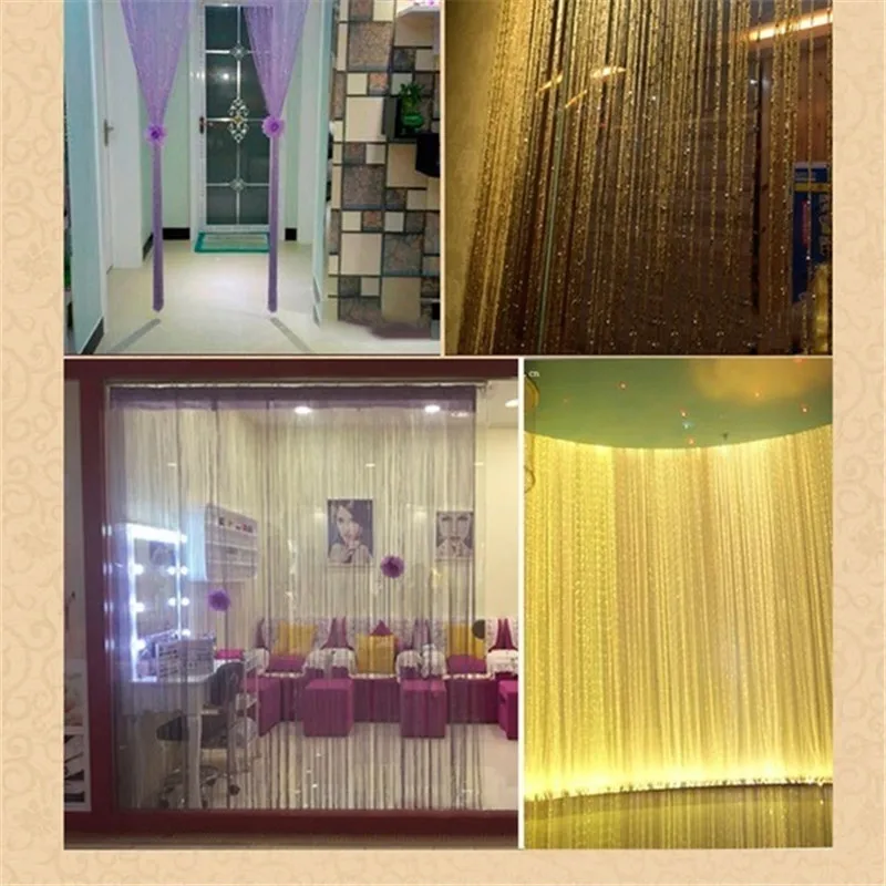 200x95CM Living Room String Curtain Shiny Tassel Silver Line Curtain Valance Solid Color Home Window Decoration Supplies