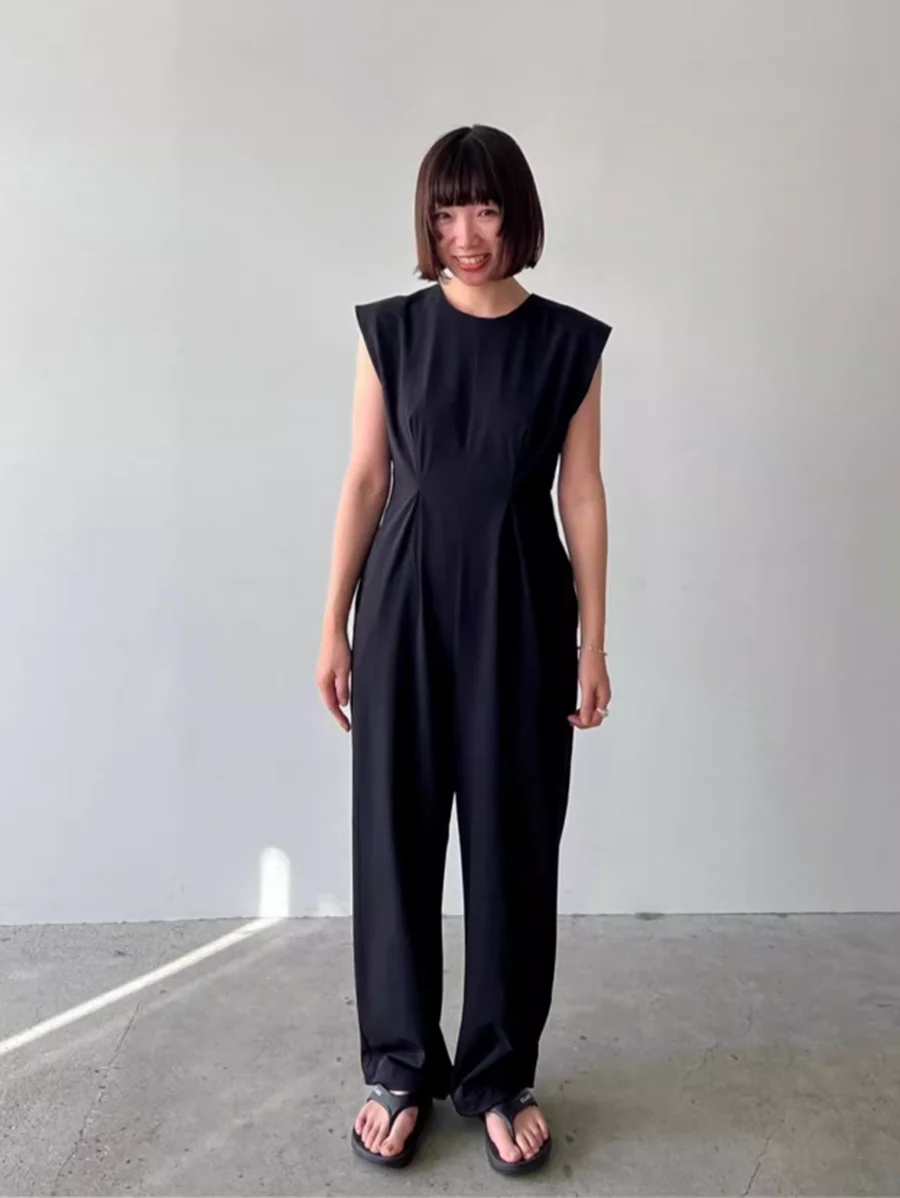 

Black Sexy Backless One-Piece Pants Commute High Waist Straight Leg Casual Pants Short Sleeve Women's Fashion Design