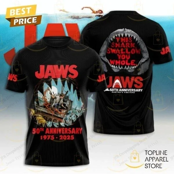 JAWS Harajuku 3D Print Sports Quick-dry Breathable Men T-shirt Outdoor Street Casual Cosplay Parent-child Short Sleeve Clothing