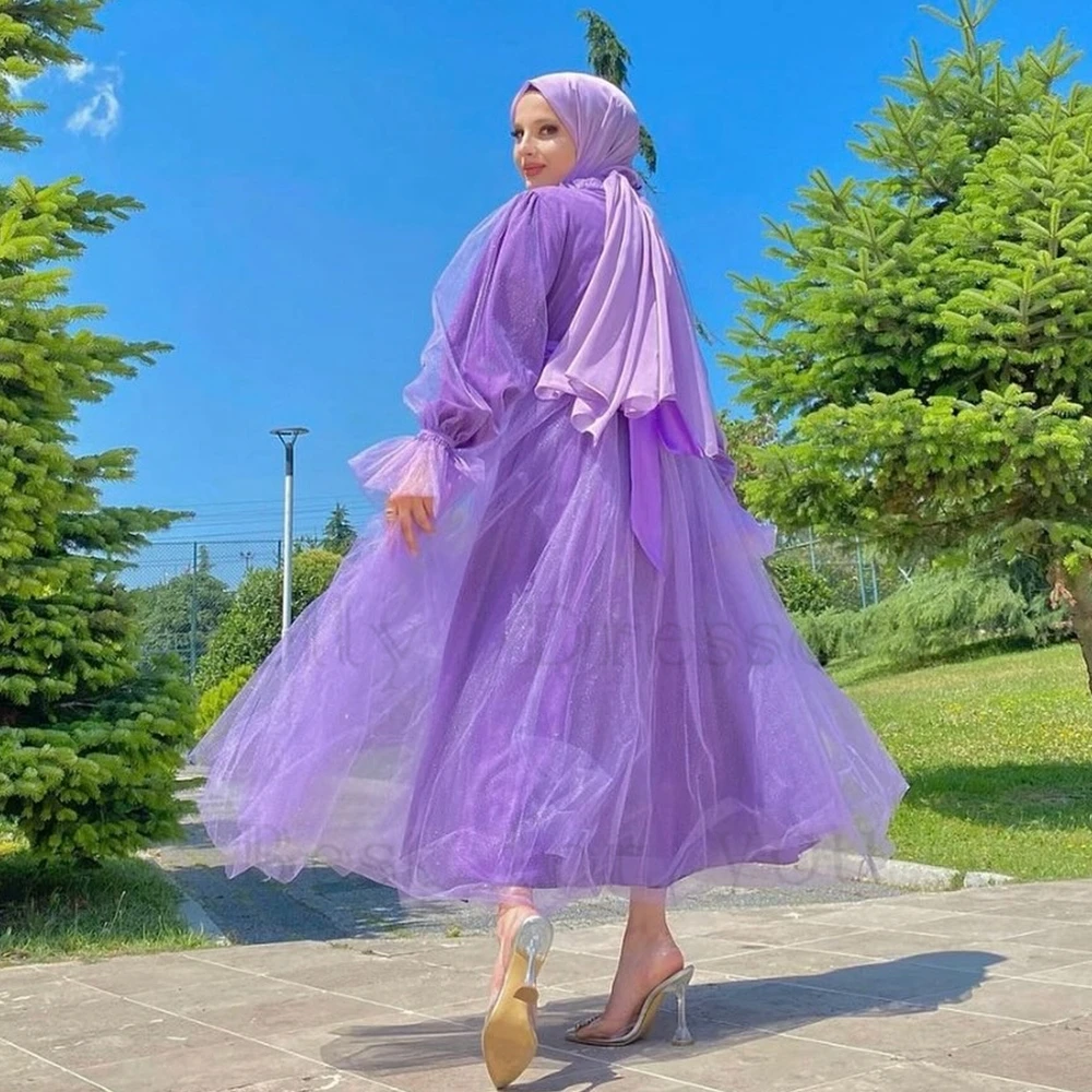 

Exquisite High Neck Muslin Evening Dresses for Women Tea Length Prom Gowns with Soft Tulle 2024 Summer New Robe De Soirée