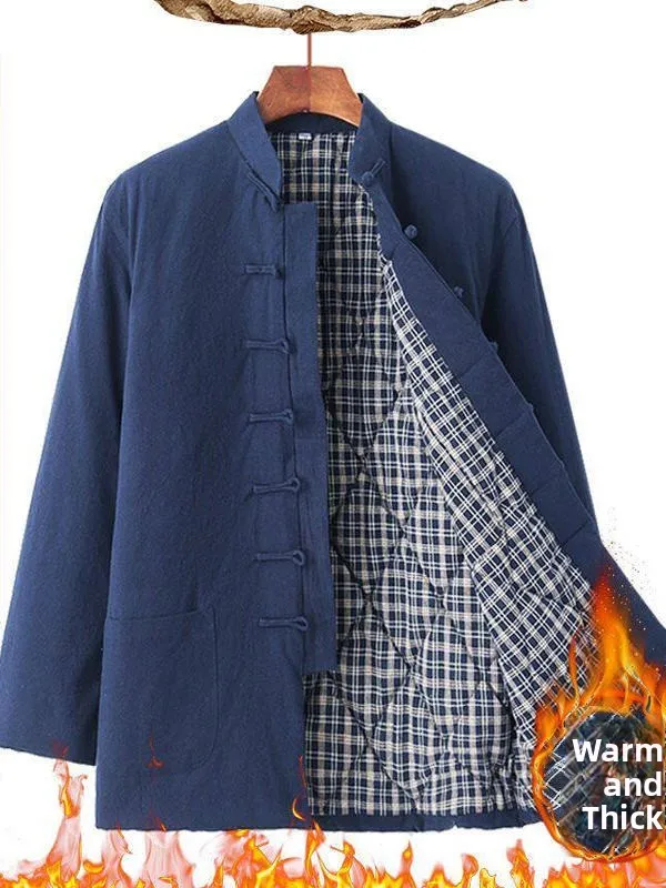 

Men's plus Size Cotton Padded Jaet Winter Thiened Flax Cotton Retro Chinese Sle Youth Clothing Loose Fit No Brand