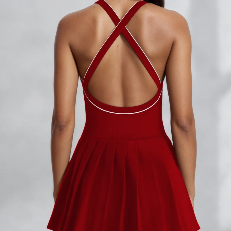 Kruis mouwloze dames yoga set bodysuit gym jumpsuits rok yoga kleding push-up workout trainingspak tennisrok danskleding