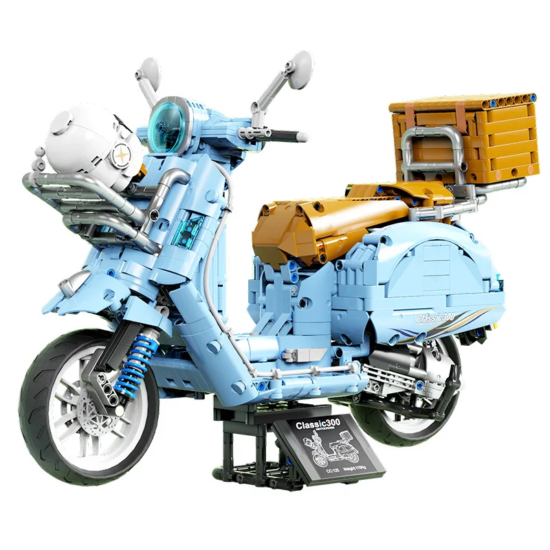 Classic 300 City Vehicle Scooter Pedal Motorcycle Technical Build Block Model Steam Leisure Motor Brick Toy Romantic Motorbike