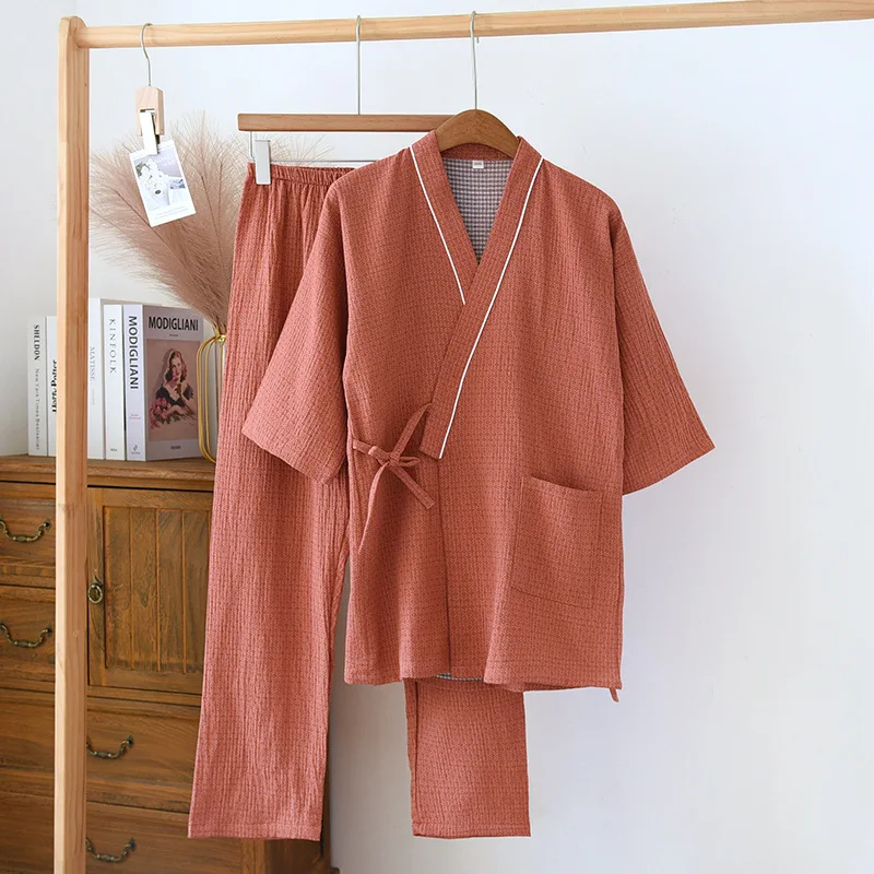 2026 Frühjahr/Sommer Neues Japanisches Kimono-Set für Paare, 100% Baumwolle, Lässiger Zweiteiler für Männer und Frauen, Gemütliche Hauskleidung mit Fellbesatz, Schlafanzug – Detail 6