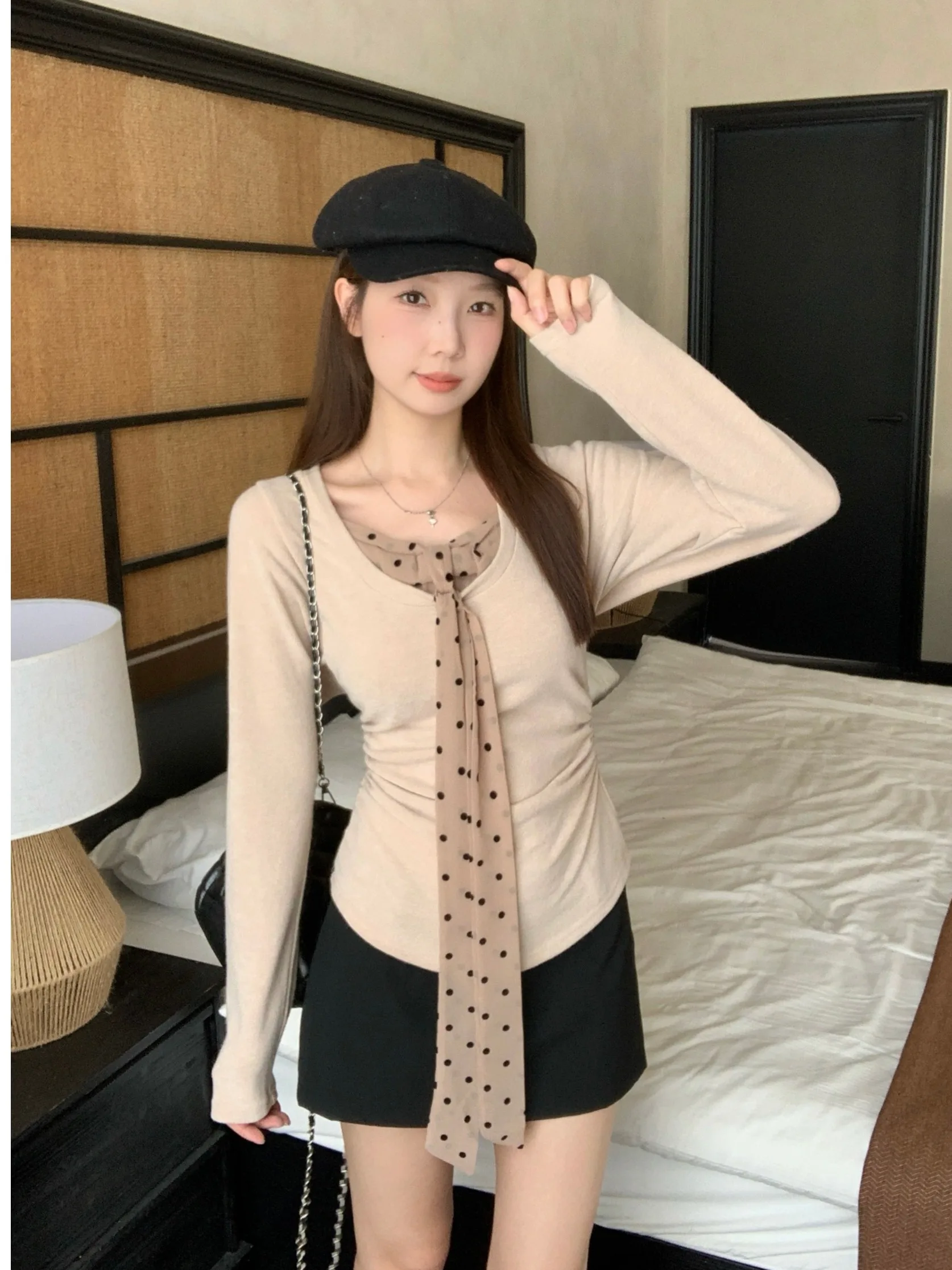 

plus Size Women's Long Sve T-irt Waist Cinched Base Layer Top with Sa Korean Sle Commute Wind Autumn New Arrival